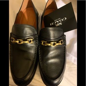 Coach black calf leather loafers